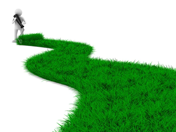 Weg van gras op wit. geïsoleerde 3D-beeld — Stockfoto