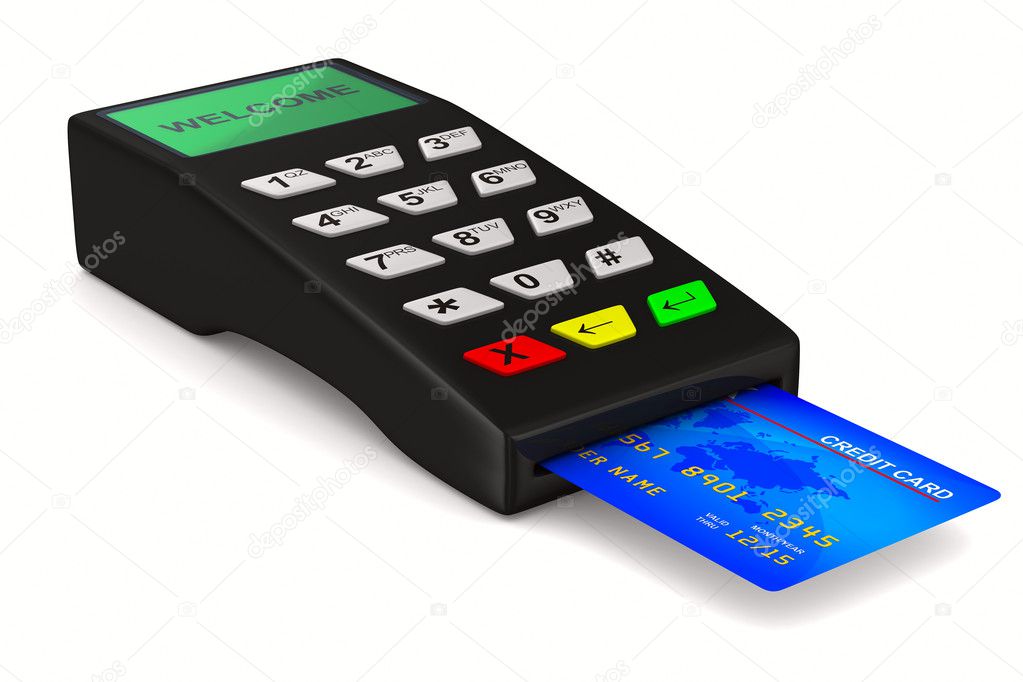 Payment terminal on white background. Isolated 3d image