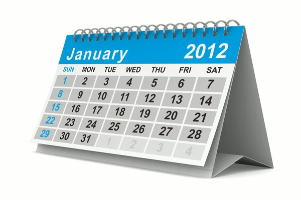 2012 calendario del año. Enero. Imagen 3D aislada — Foto de Stock
