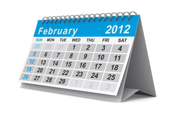 2012 jaarkalender. februari. geïsoleerde 3D-beeld — Stockfoto