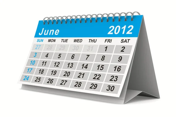 2012 calendario del año. Junio. Imagen 3D aislada — Foto de Stock