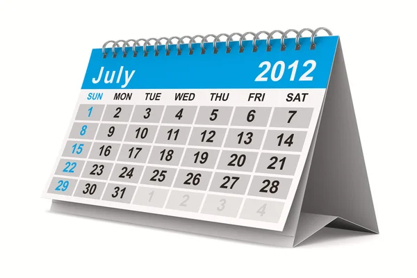 2012 évi naptár. július. elszigetelt 3D-s kép — Stock Fotó