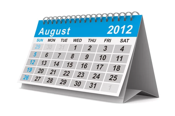2012 calendario del año. Agosto. Imagen 3D aislada — Foto de Stock