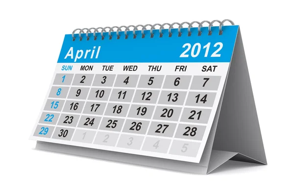 Ημερολόγιο 2012 έτος. Απριλίου. απομονωμένες 3d εικόνας — Φωτογραφία Αρχείου