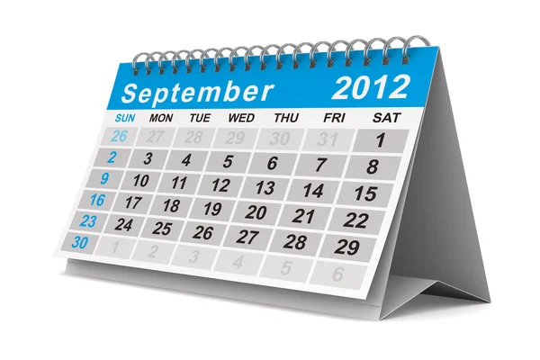 Ημερολόγιο 2012 έτος. Σεπτεμβρίου. απομονωμένες 3d εικόνας — Φωτογραφία Αρχείου