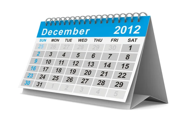 Календарь 2012 года. Декабрь. Изолированное 3D изображение — стоковое фото