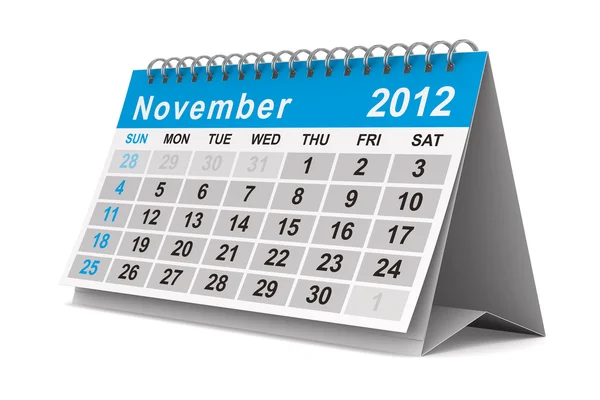 2012 yılı takvimi. Kasım. izole 3d görüntü — Stok fotoğraf