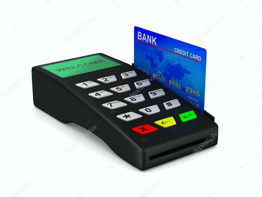 Payment terminal on white background. Isolated 3d image