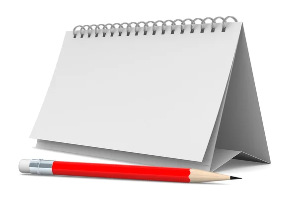 Caderno e lápis sobre fundo branco. Imagem 3D isolada — Fotografia de Stock
