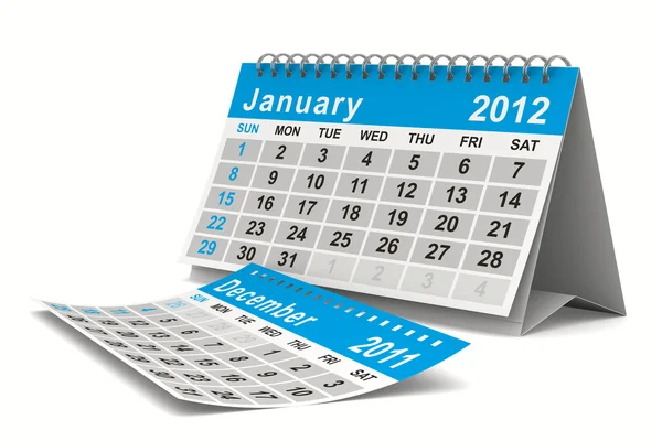 2012 calendario del año. Enero. Imagen 3D aislada — Foto de Stock