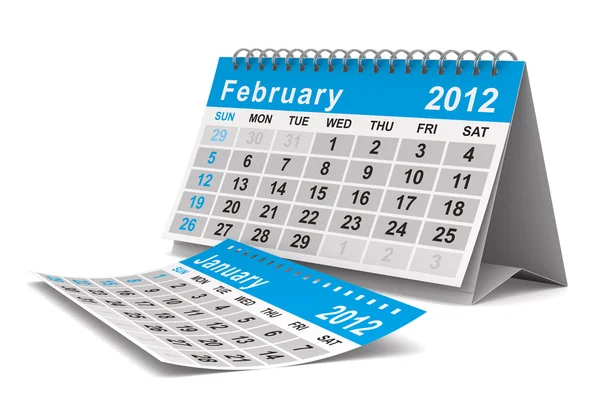 Ημερολόγιο 2012 έτος. Φεβρουαρίου. απομονωμένες 3d εικόνας — Φωτογραφία Αρχείου