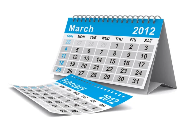 Календарь 2012 года. В марте. Изолированное 3D изображение — стоковое фото