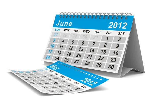 2012 évi naptár. június. elszigetelt 3D-s kép — Stock Fotó