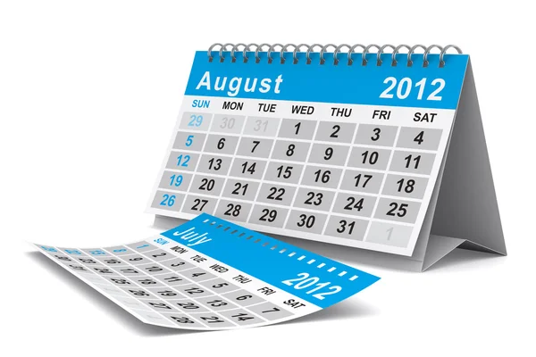 Календарь 2012 года. Август. Изолированное 3D изображение — стоковое фото