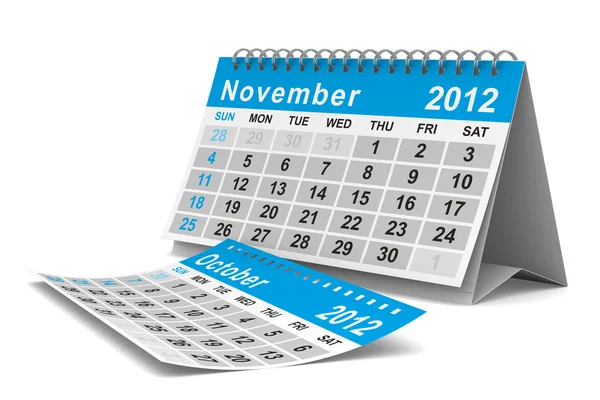 Kalendář pro rok 2012. listopadu. izolované 3d obraz — Stock fotografie
