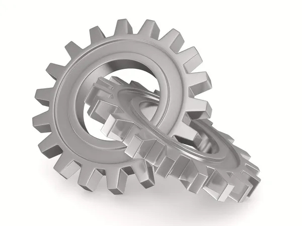 Two chrome gears on white background. Isolated 3D image — Stock Photo, Image