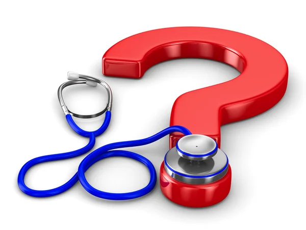 Stethoscope and question on white background. Isolated 3D image — Stock Photo, Image