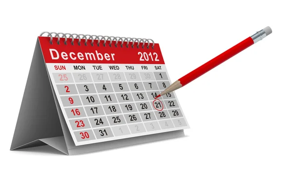 Ημερολόγιο 2012 έτος. Δεκεμβρίου. απομονωμένες 3d εικόνας — Φωτογραφία Αρχείου