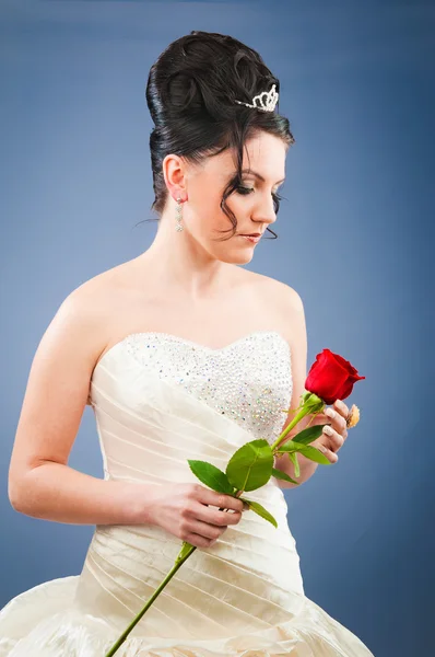 Indah pengantin dengan mawar di studio menembak — Stok Foto