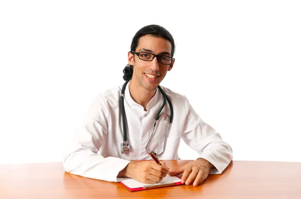 Beyaz masa başında oturan doktor — Stok fotoğraf