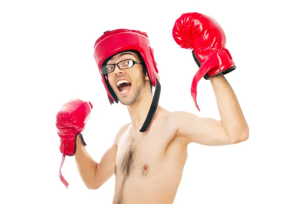 Boxeador divertido aislado en blanco — Foto de Stock