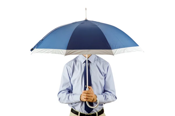 Üzletember holding esernyő az irodában — Stock Fotó