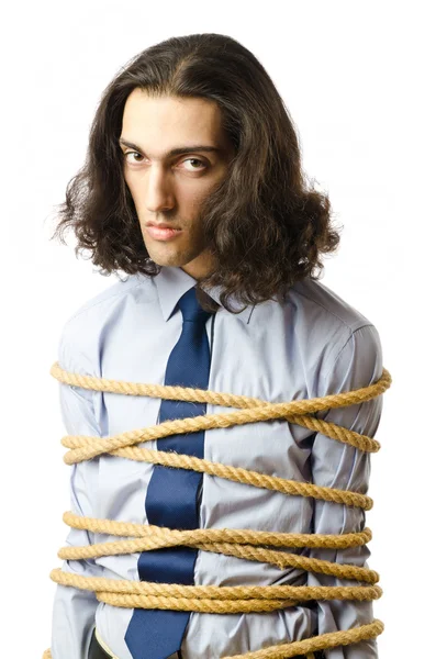 Ung affärsman bunden med rep — Stockfoto