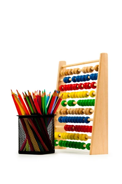 Abacus és elszigetelt fehér ceruza — Stock Fotó