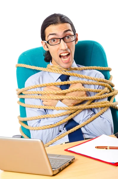 Jonge zakenman vastgebonden met touw — Stockfoto