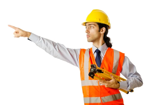 Genç inşaat işçisi kask ile — Stok fotoğraf