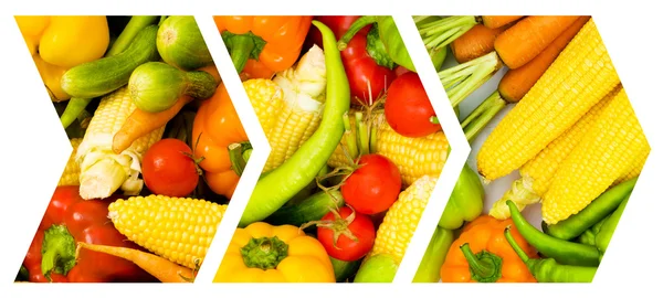 Collage aus vielen Früchten und Gemüse — Stockfoto