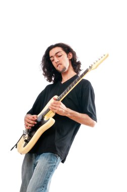 Gitarist beyaz arkaplanda izole edildi