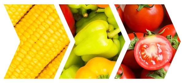 Collage van veel groenten en fruit — Stockfoto