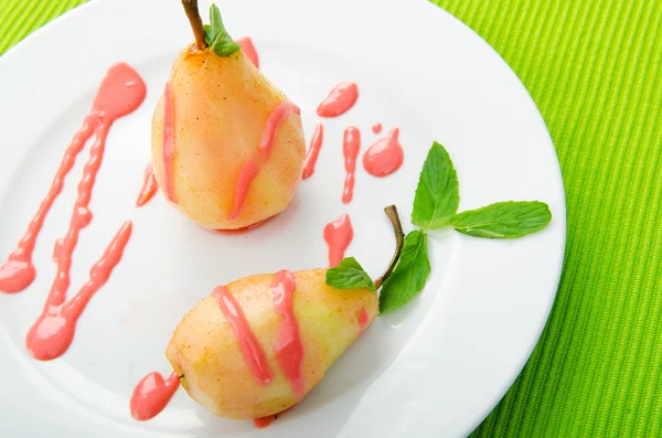 Pear dessert in the plate — Stock Photo, Image
