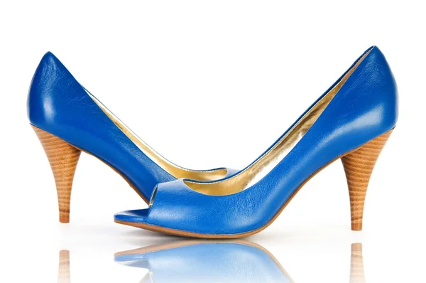 Elegante blauw schoenen op de witte — Stockfoto