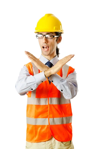 Joven trabajador de la construcción con sombrero duro — Foto de Stock