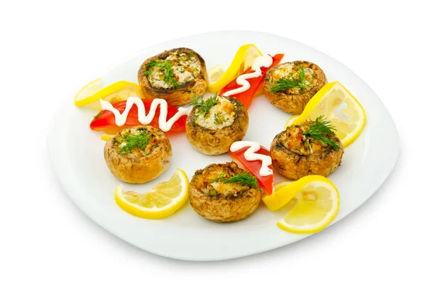 Stuffed mushroom served in the plate — Stock Photo, Image
