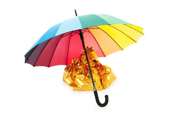 stock image Golden sacks under protection of umbrella