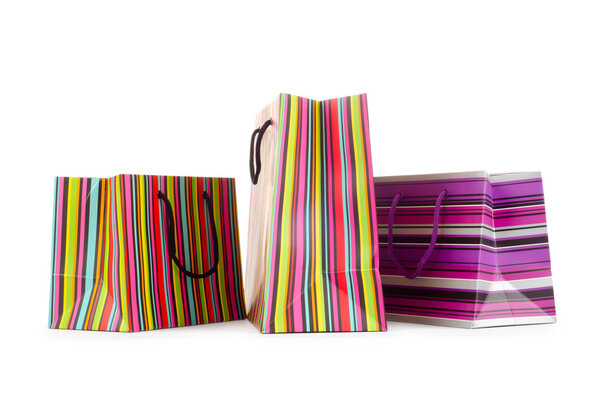 Концепция покупок с мешком на белом
