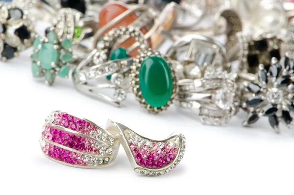 Selection of many precious rings — Stock Photo, Image