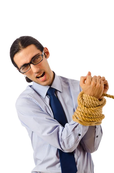 Молодий бізнесмен пов'язаний з мотузкою — стокове фото