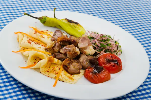 Мясо - кебаб подается в тарелке — стоковое фото