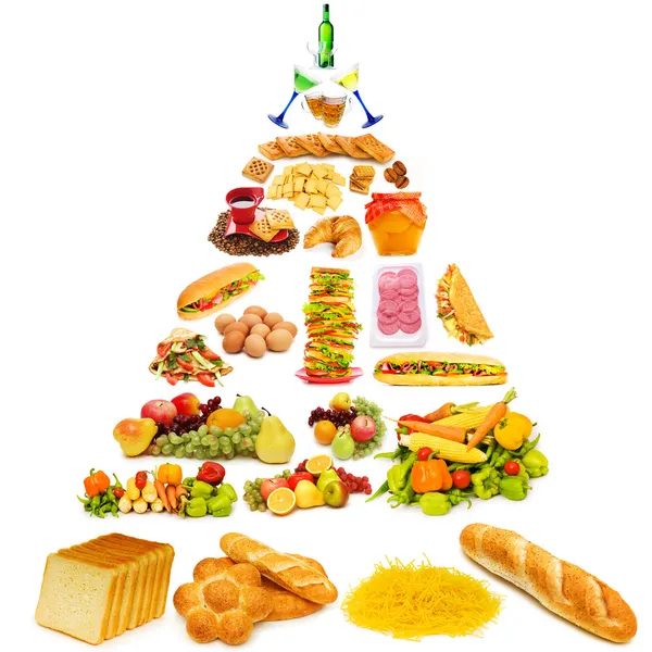 Potravinová pyramida se spoustou položek — Stock fotografie