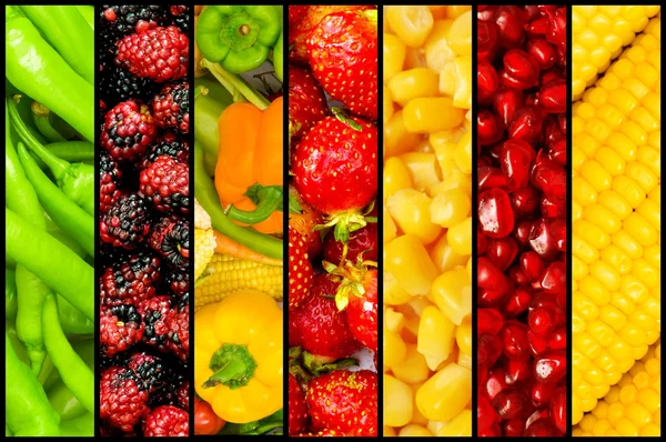 Collage de nombreux fruits et légumes — Photo