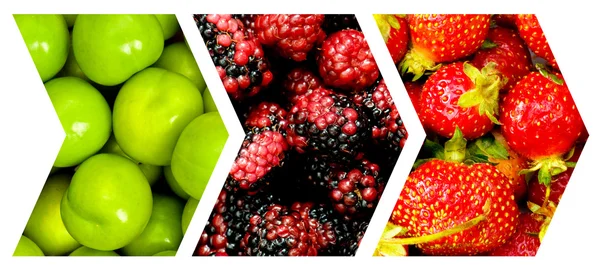 Monien hedelmien ja vihannesten kollaasi — kuvapankkivalokuva