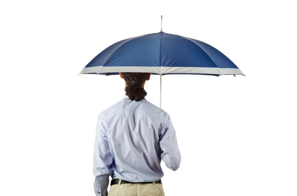 Empresario sosteniendo paraguas en la oficina — Foto de Stock