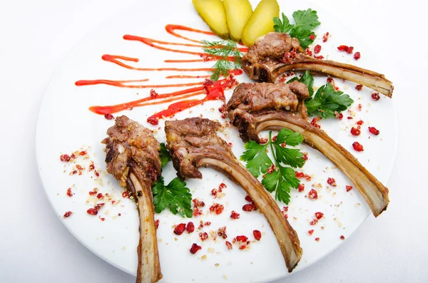 Lamb ribs served in the plate — Stock Photo, Image