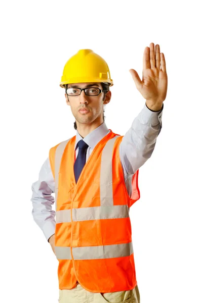青年建筑工人与硬顶帽子 — 图库照片