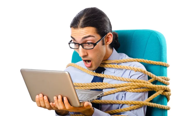 Young businessman tied with rope — Stock Photo, Image