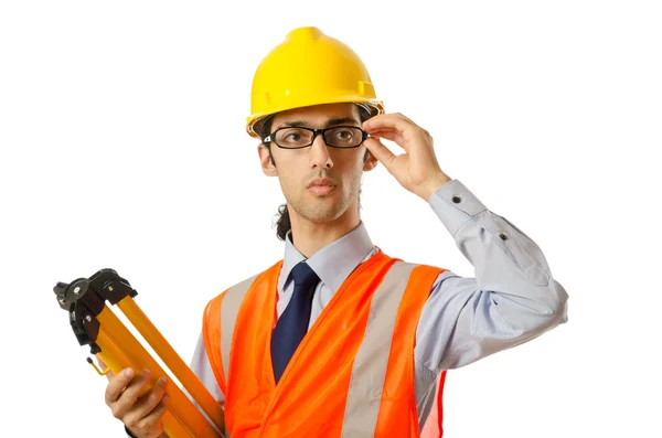 Genç inşaat işçisi kask ile — Stok fotoğraf